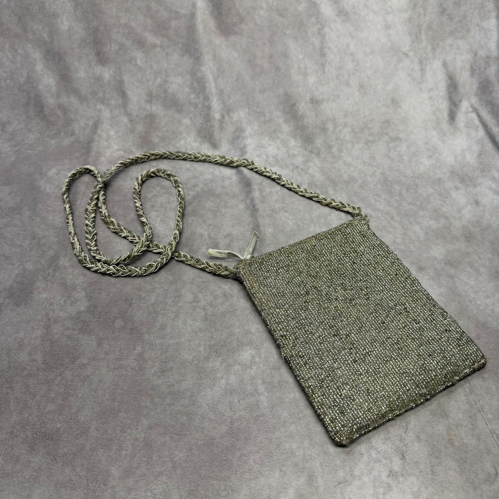 Unbranded Beaded Crossbody Pouch Women OS Silver Metallic Evening Bag Zip Top